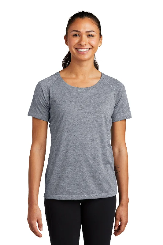 Sport-Tek Womens Moisture Wicking Short Sleeve Scoop Neck T-Shirt - Heather True Navy Blue