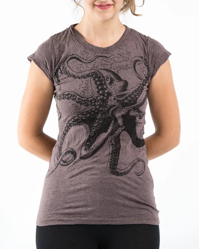 Womens Octopus T-Shirt in Brown