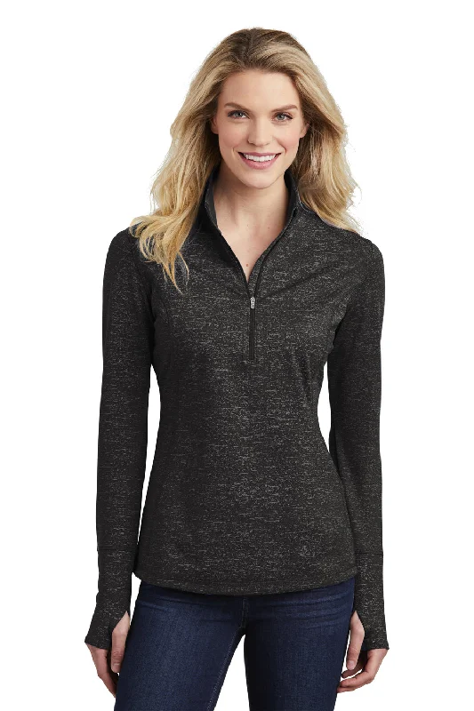 Sport-Tek Womens Sport-Wick Moisture Wicking 1/4 Zip Sweatshirt - Black - Closeout