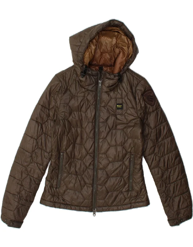 BLAUER Womens Hooded Padded Jacket UK 10 Small Brown Polyamide