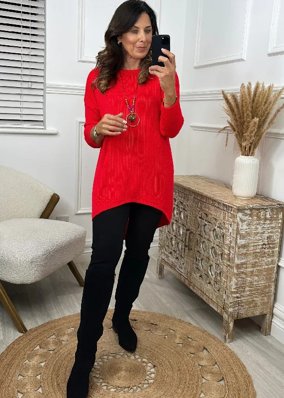 Brid Red Dipped Hem Jumper