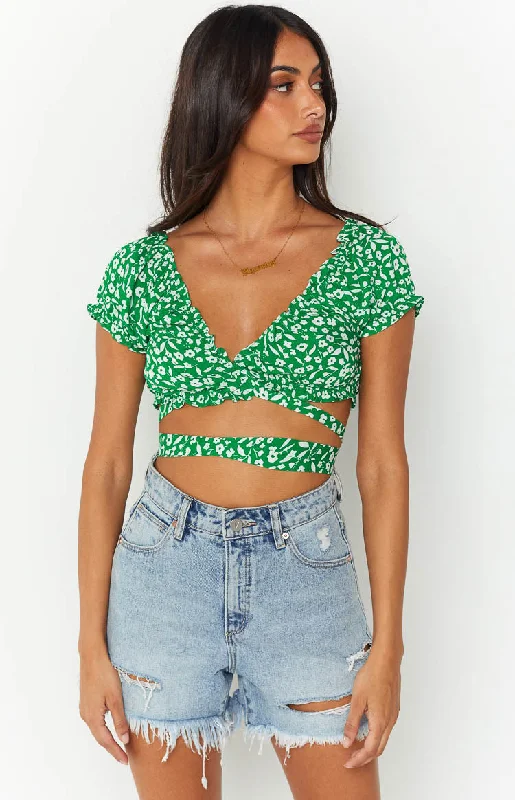 Colette Green Floral Crop Top