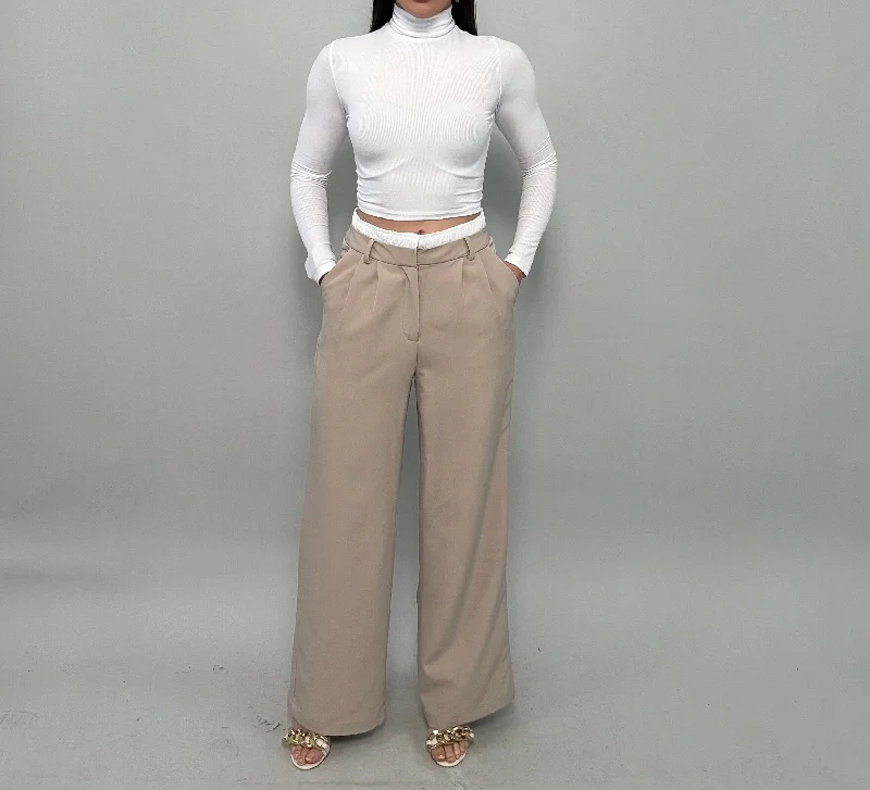 Edna Taupe Contrast Waist Pant