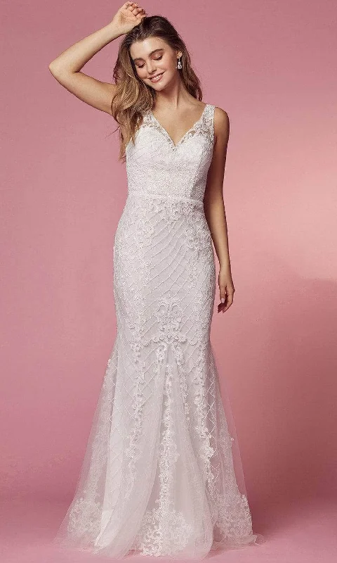 Nox Anabel Bridal A398W - Lace Applique V-Neck Bridal Dress